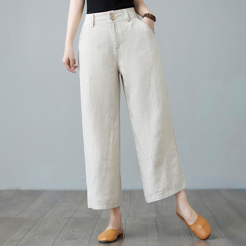 Nimara Ritual Daily Solid Color Patchwork Simple Design Cotton Linen Women's Pants With Pockets