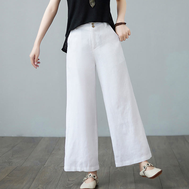 Nimara Ritual Daily Solid Color Patchwork Simple Design Cotton Linen Women's Pants With Pockets