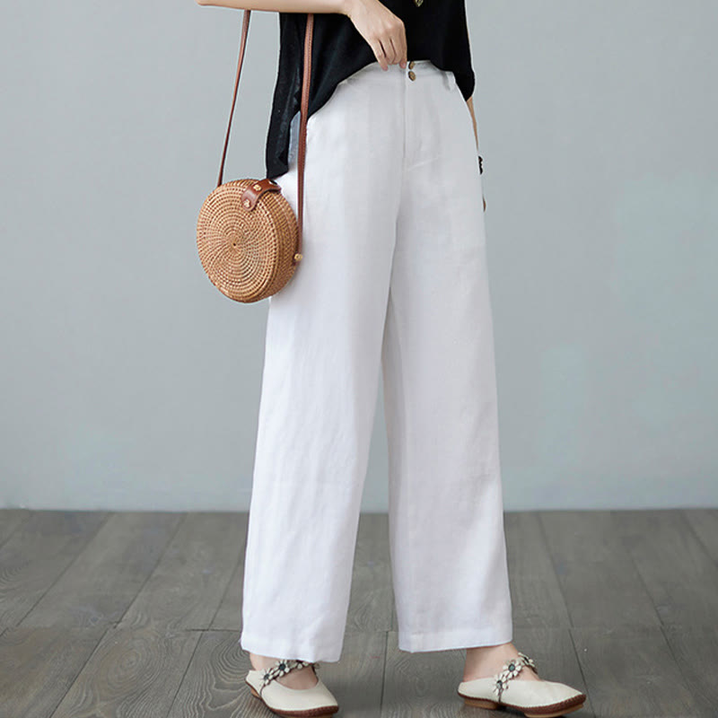 Nimara Ritual Daily Solid Color Patchwork Simple Design Cotton Linen Women's Pants With Pockets