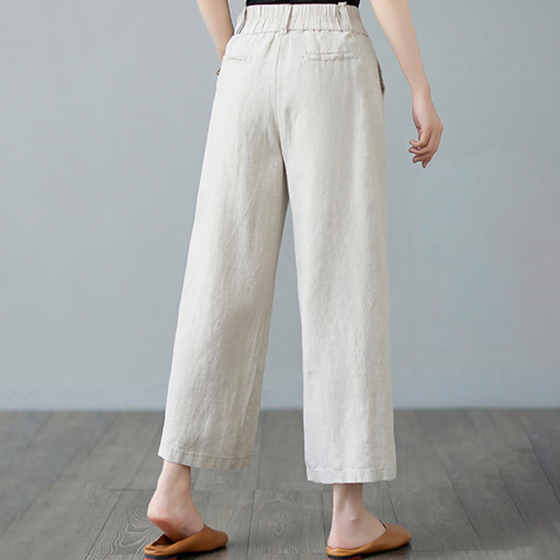 Nimara Ritual Daily Solid Color Patchwork Simple Design Cotton Linen Women's Pants With Pockets