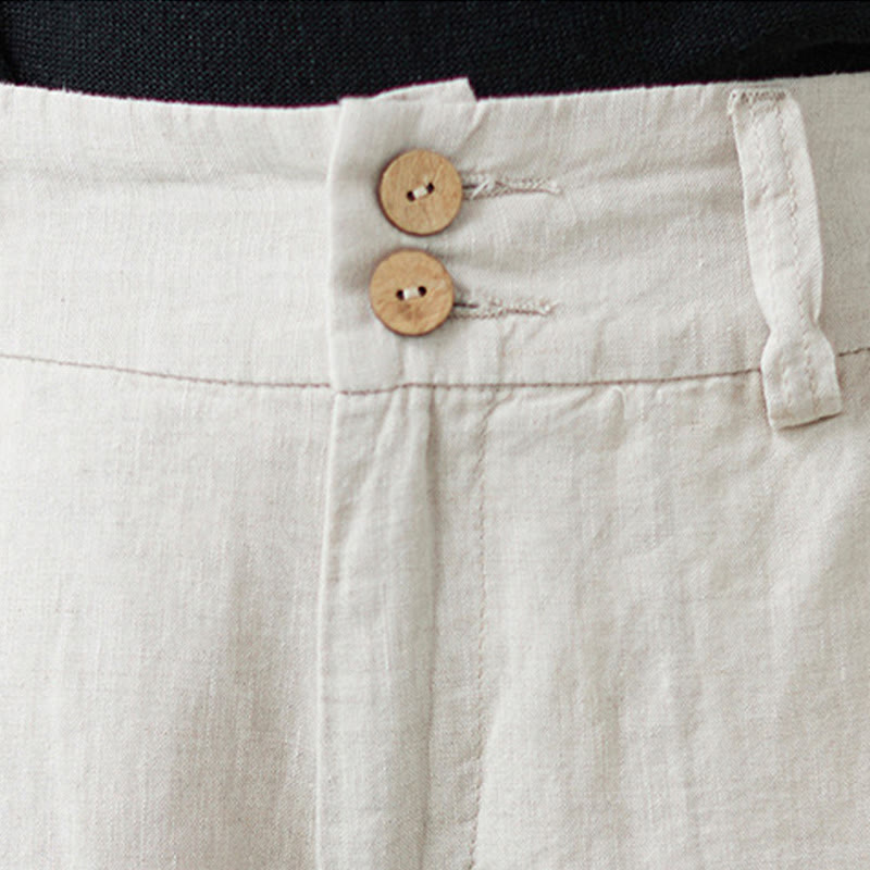 Nimara Ritual Daily Solid Color Patchwork Simple Design Cotton Linen Women's Pants With Pockets