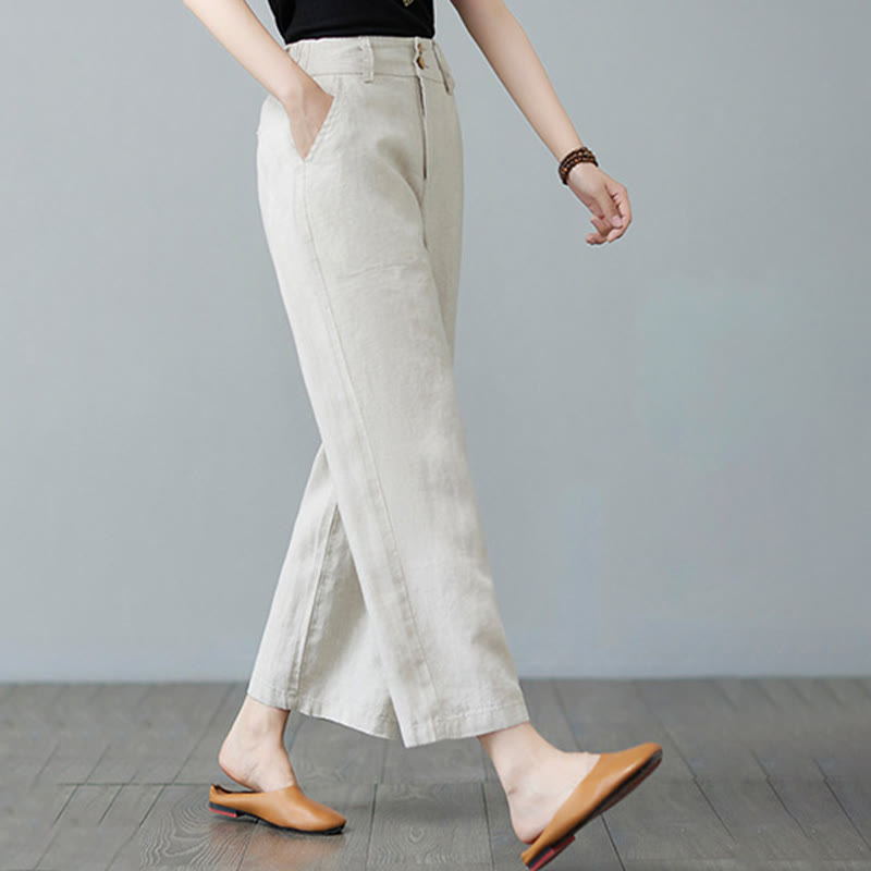 Nimara Ritual Daily Solid Color Patchwork Simple Design Cotton Linen Women's Pants With Pockets
