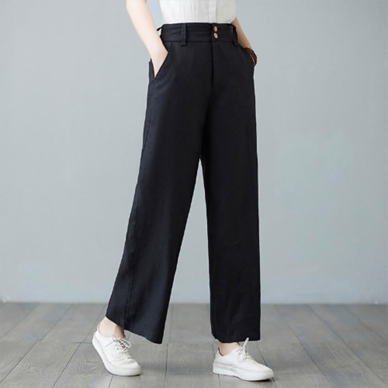 Nimara Ritual Daily Solid Color Patchwork Simple Design Cotton Linen Women's Pants With Pockets