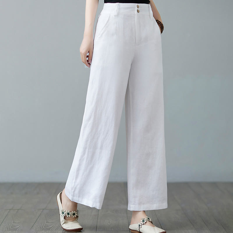 Nimara Ritual Daily Solid Color Patchwork Simple Design Cotton Linen Women's Pants With Pockets