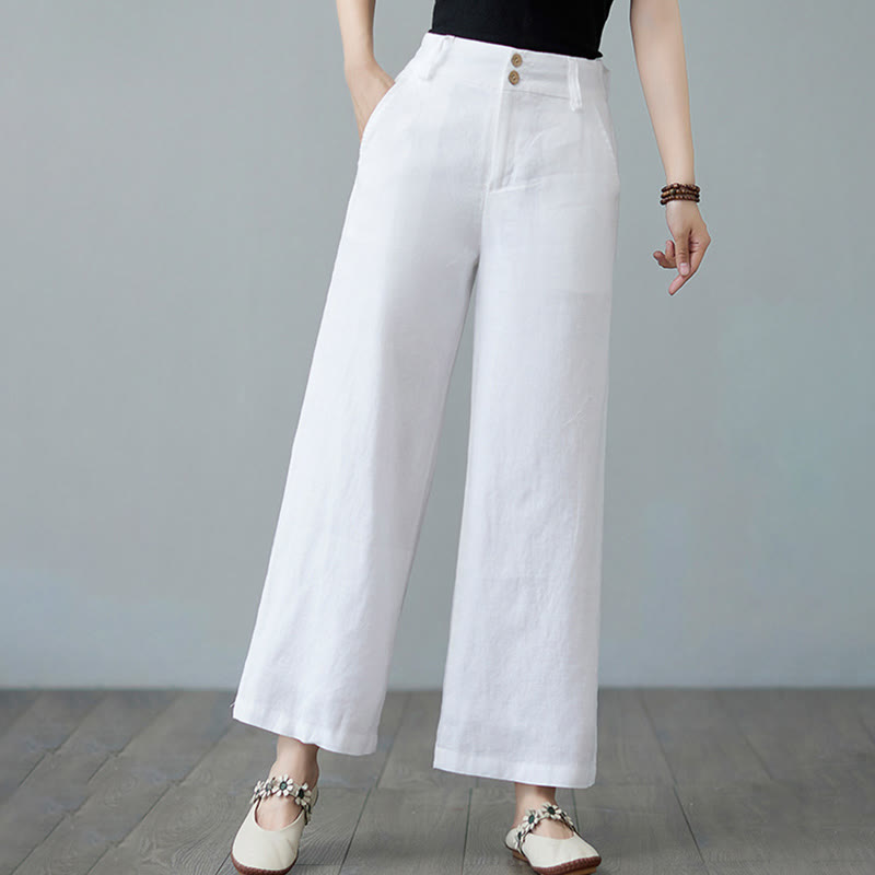 Nimara Ritual Daily Solid Color Patchwork Simple Design Cotton Linen Women's Pants With Pockets
