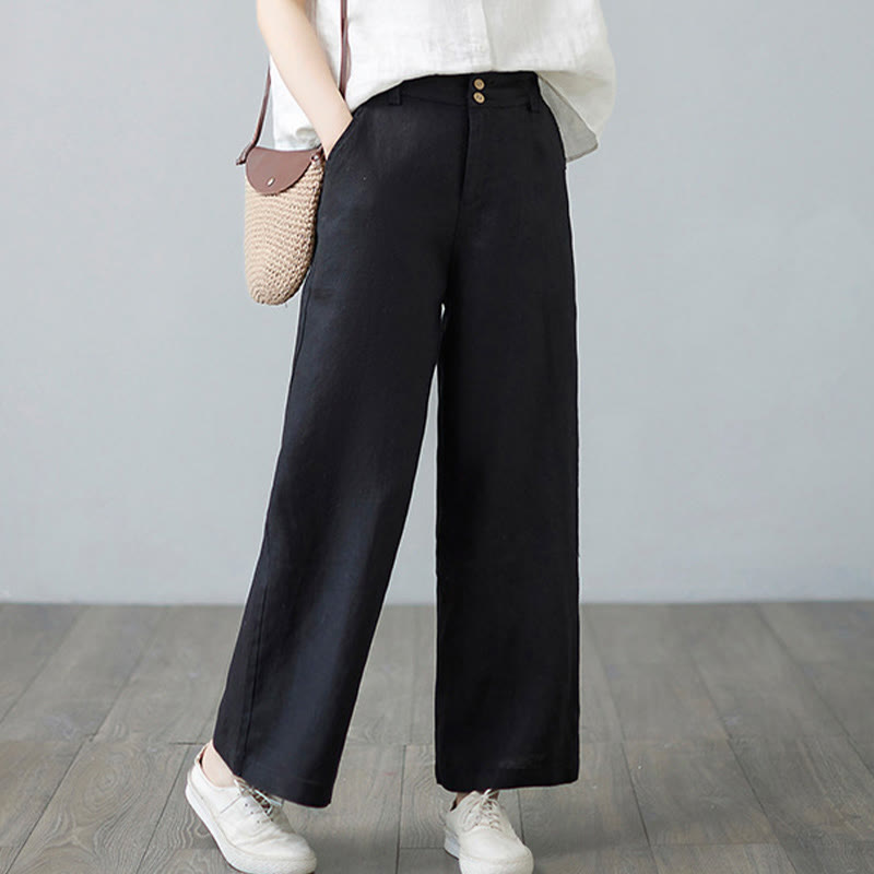 Nimara Ritual Daily Solid Color Patchwork Simple Design Cotton Linen Women's Pants With Pockets