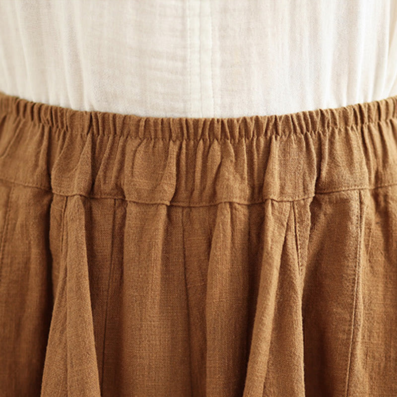 Nimara Ritual Vintage Patchwork Lantern Design Cotton Linen Women's Wide Leg Pants With Pockets