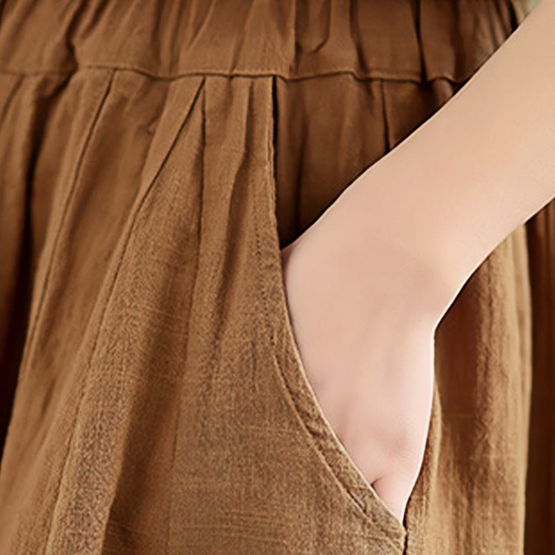 Nimara Ritual Vintage Patchwork Lantern Design Cotton Linen Women's Wide Leg Pants With Pockets