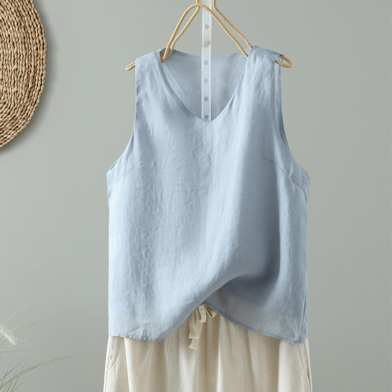 Nimara Ritual Vintage Pure Color V-Neck Sleeveless Women's Vest Waistcoat