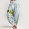 Nimara Ritual Cotton Epiphyllum Flowers Design Women's Elastic Waist Harem Pants