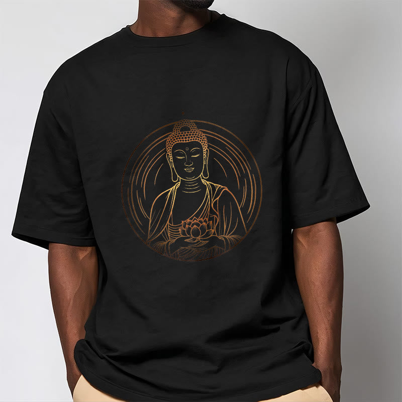 Nimara Ritual Golden Buddha Holding A Lotus Flower Tee T-shirt