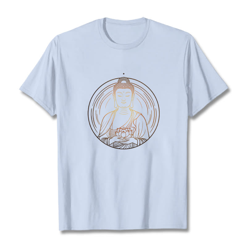 Nimara Ritual Golden Buddha Holding A Lotus Flower Tee T-shirt