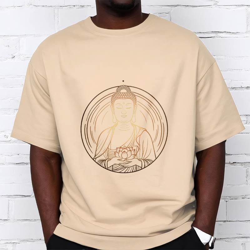 Nimara Ritual Golden Buddha Holding A Lotus Flower Tee T-shirt
