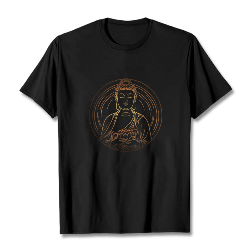 Nimara Ritual Golden Buddha Holding A Lotus Flower Tee T-shirt