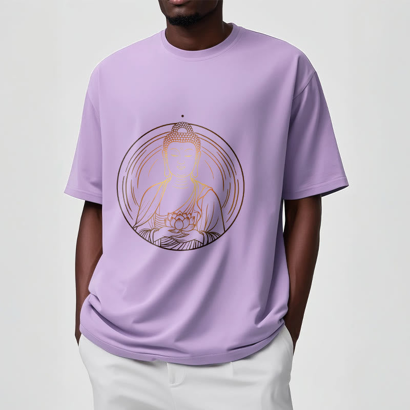 Nimara Ritual Golden Buddha Holding A Lotus Flower Tee T-shirt