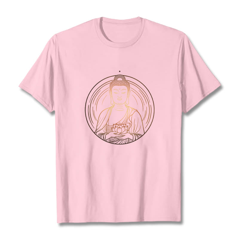 Nimara Ritual Golden Buddha Holding A Lotus Flower Tee T-shirt