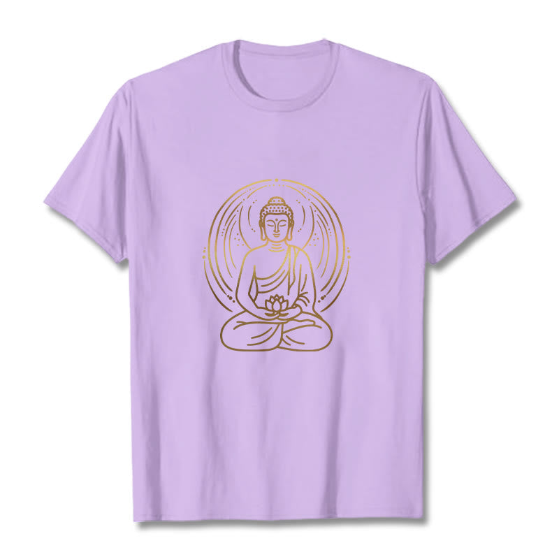 Nimara Ritual Golden Meditation Buddha Halo Holding A Lotus Flower Tee T-shirt