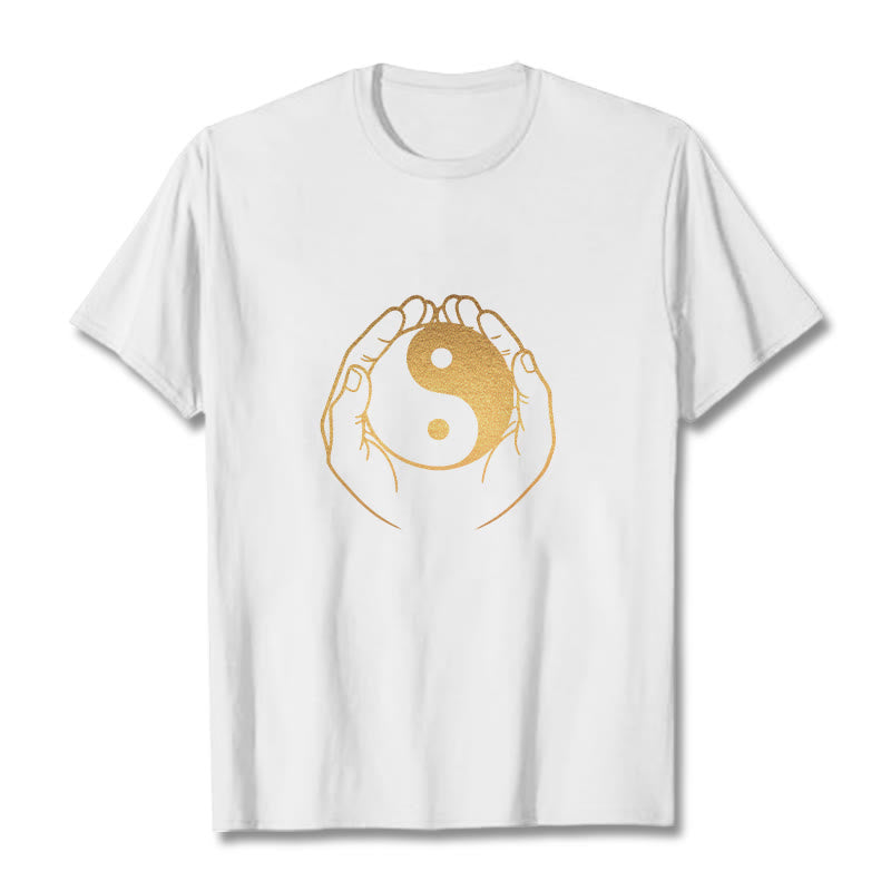 Nimara Ritual Hands Holding A Golden Yin Yang Tee T-shirt