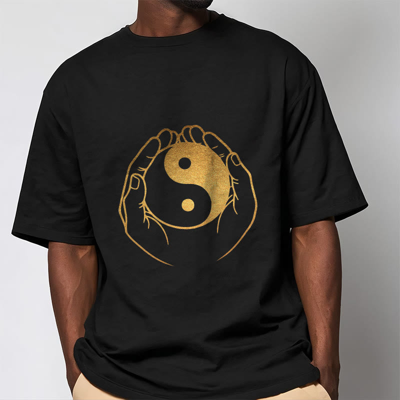 Nimara Ritual Hands Holding A Golden Yin Yang Tee T-shirt