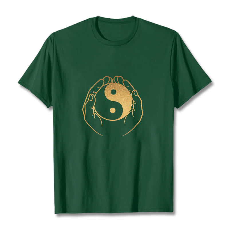 Nimara Ritual Hands Holding A Golden Yin Yang Tee T-shirt