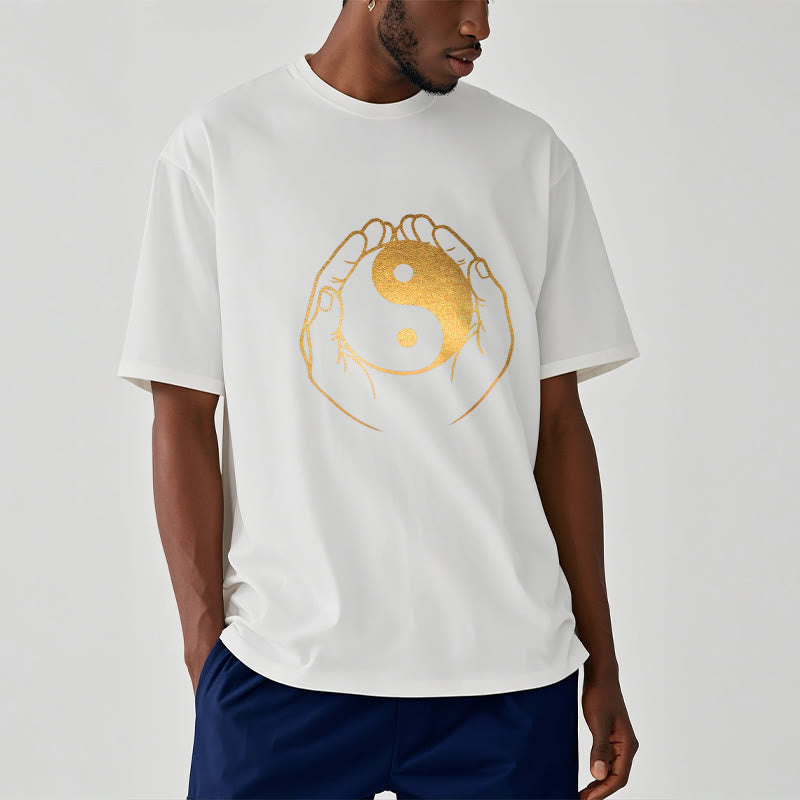 Nimara Ritual Hands Holding A Golden Yin Yang Tee T-shirt