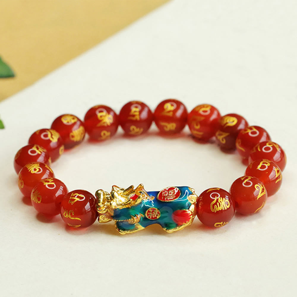 Nimara Ritual Red Agate Color Change PiXiu Om Mani Padme Hum Calm Bracelet