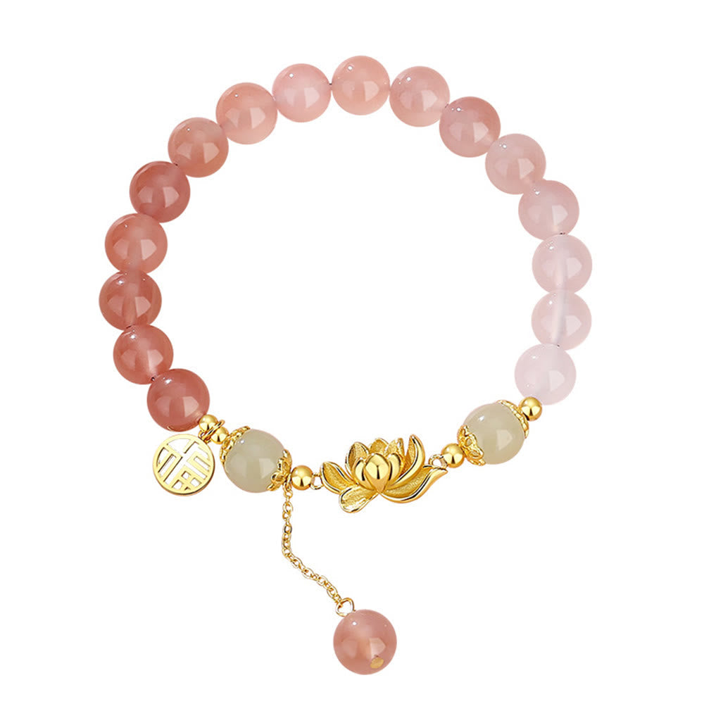 Nimara Ritual 925 Sterling Silver Natural Gradient Agate Hetian Jade Lotus Fu Character Enlightenment Bracelet