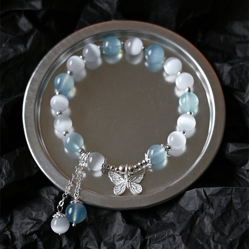 Nimara Ritual Cat's Eye Aquamarine Butterfly Charm Support Bracelet