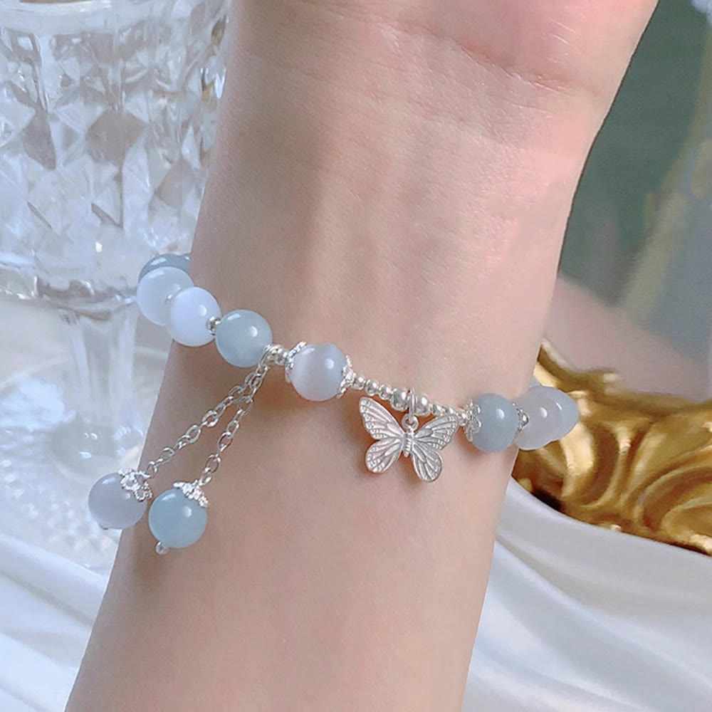 Nimara Ritual Cat's Eye Aquamarine Butterfly Charm Support Bracelet