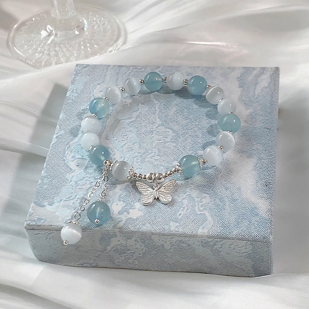 Nimara Ritual Cat's Eye Aquamarine Butterfly Charm Support Bracelet