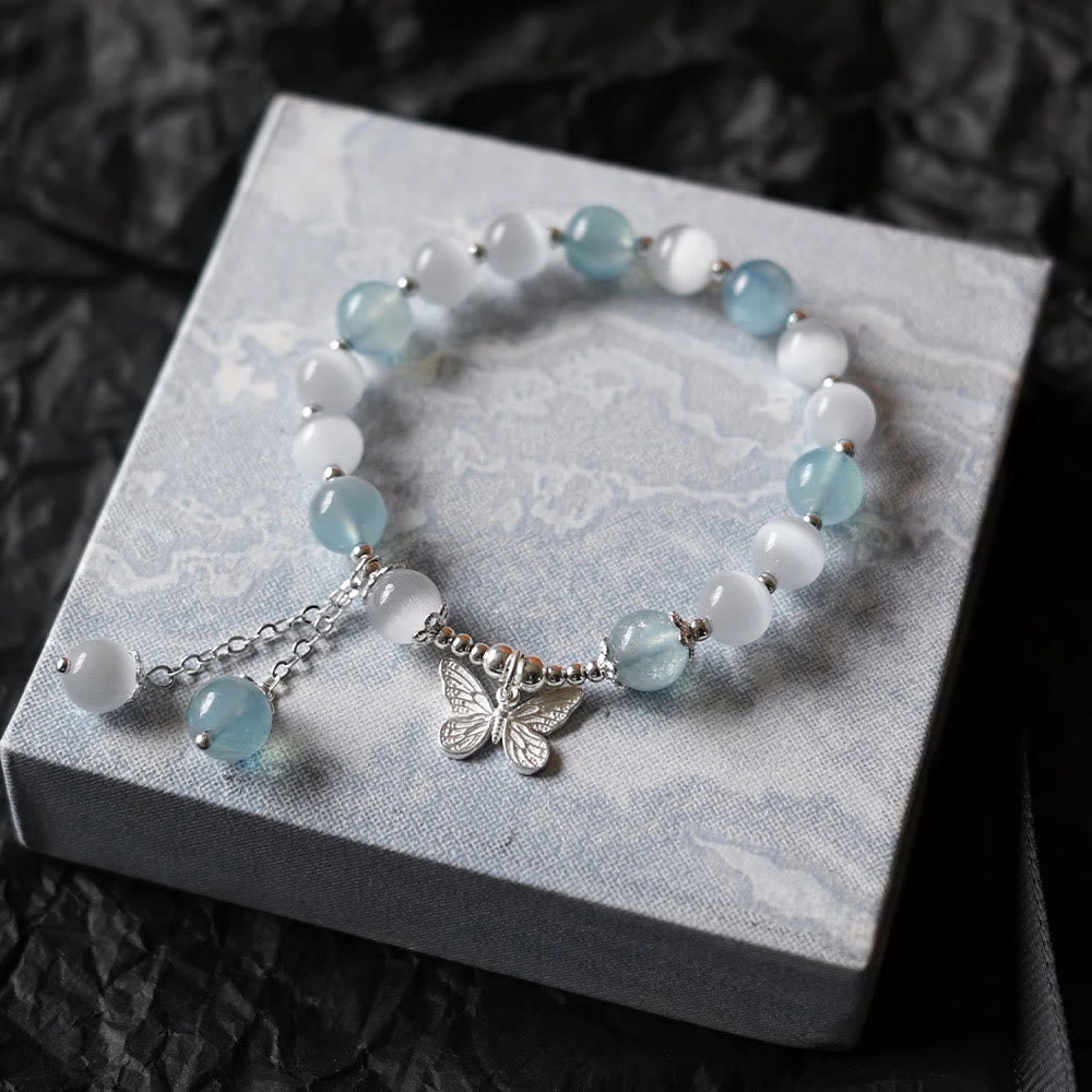 Nimara Ritual Cat's Eye Aquamarine Butterfly Charm Support Bracelet