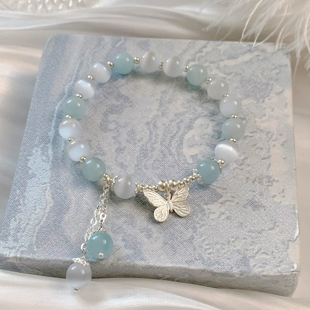 Nimara Ritual Cat's Eye Aquamarine Butterfly Charm Support Bracelet