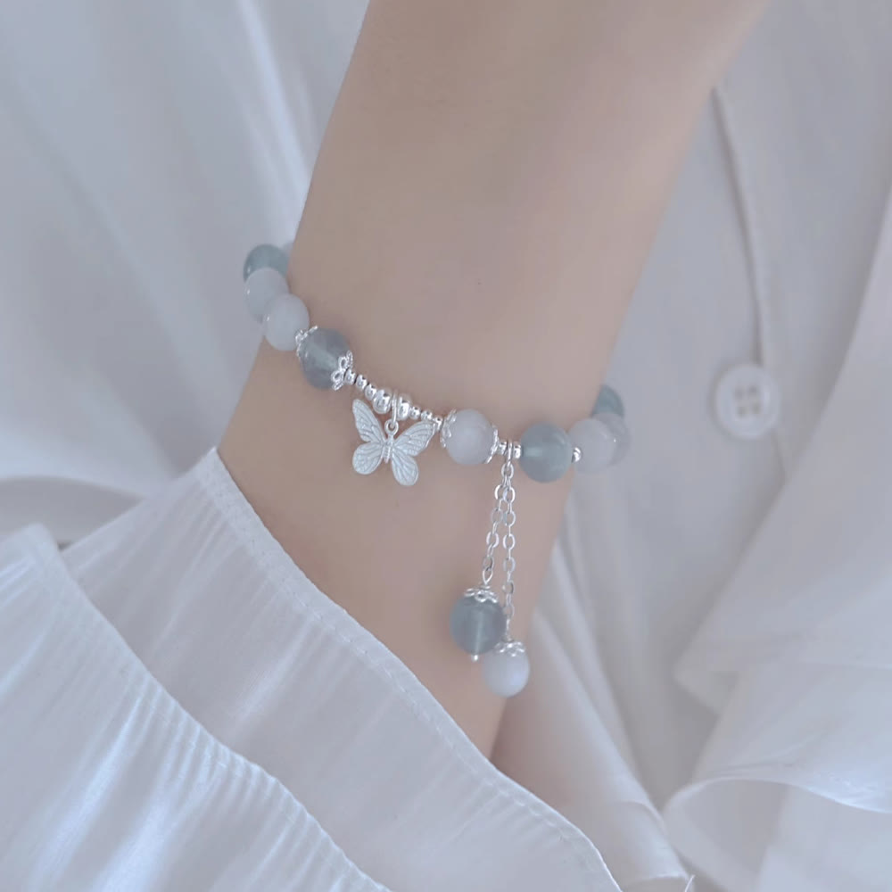 Nimara Ritual Cat's Eye Aquamarine Butterfly Charm Support Bracelet