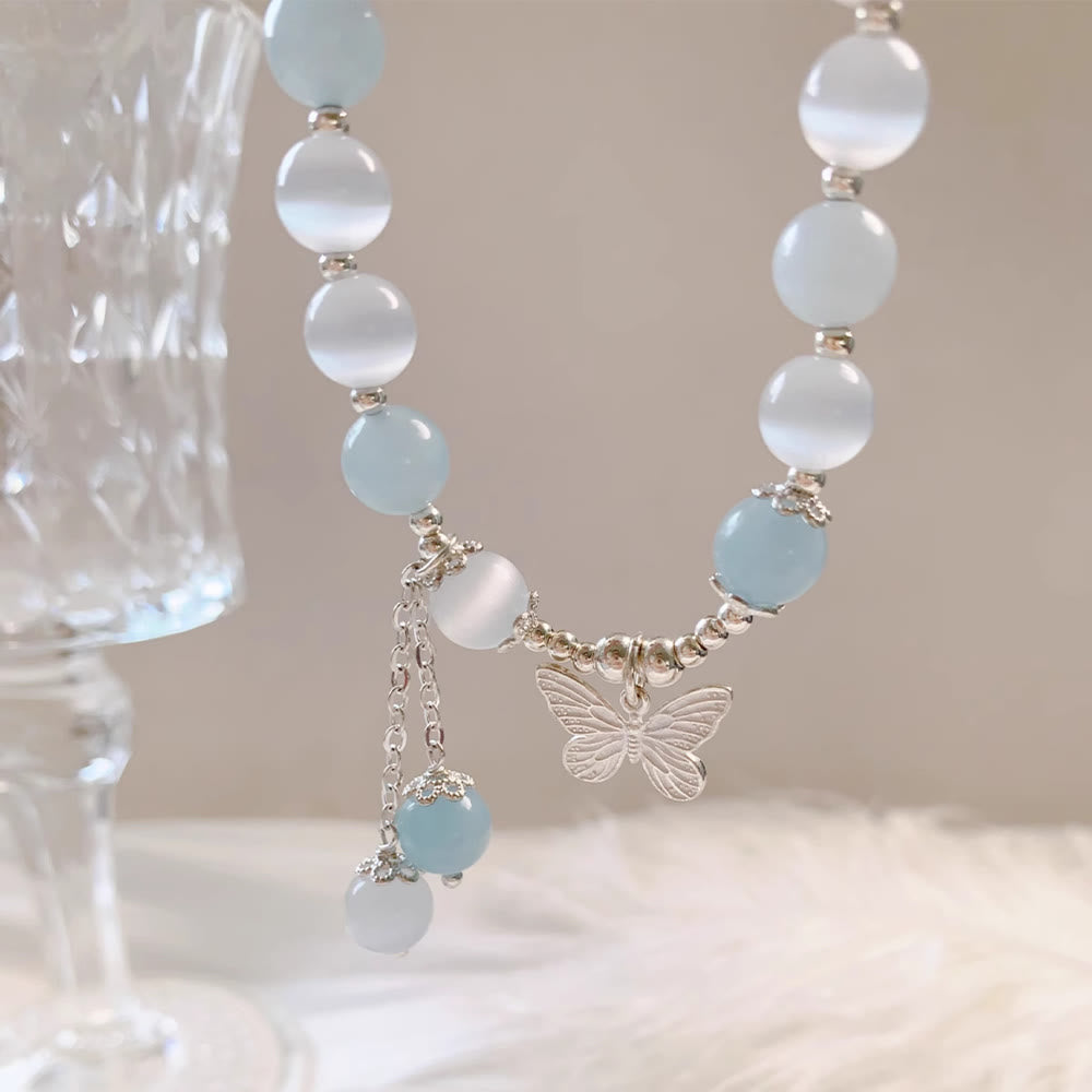 Nimara Ritual Cat's Eye Aquamarine Butterfly Charm Support Bracelet
