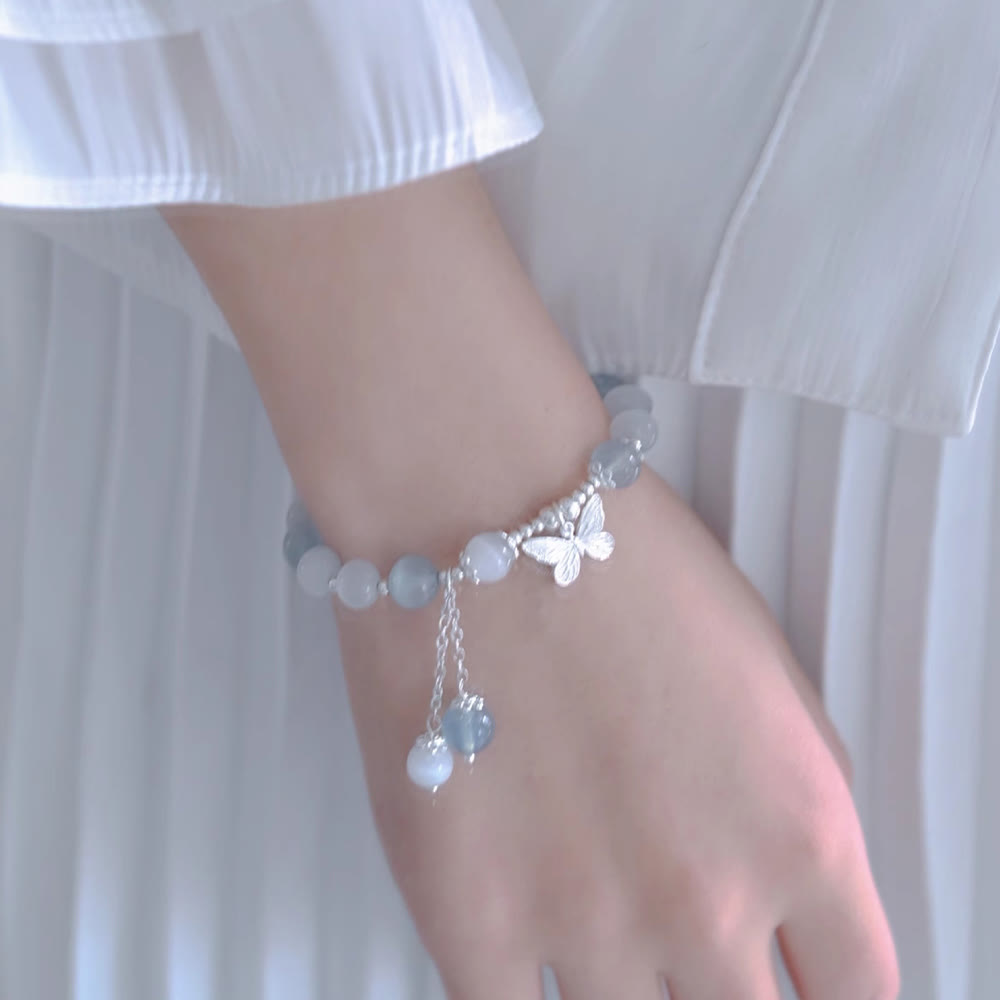 Nimara Ritual Cat's Eye Aquamarine Butterfly Charm Support Bracelet