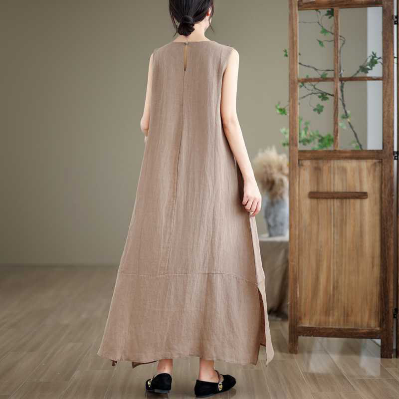 Nimara Ritual Spring Plain Irregular Sleeveless Midi Dress With Pockets