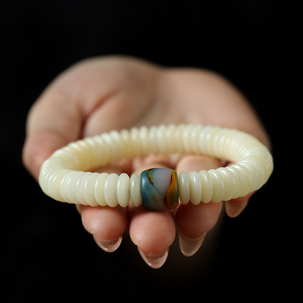 Nimara Ritual Natural White Bodhi Seed Stone Wisdom Tassel Bracelet