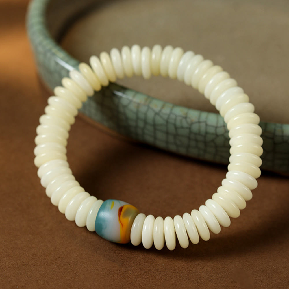 Nimara Ritual Natural White Bodhi Seed Stone Wisdom Tassel Bracelet