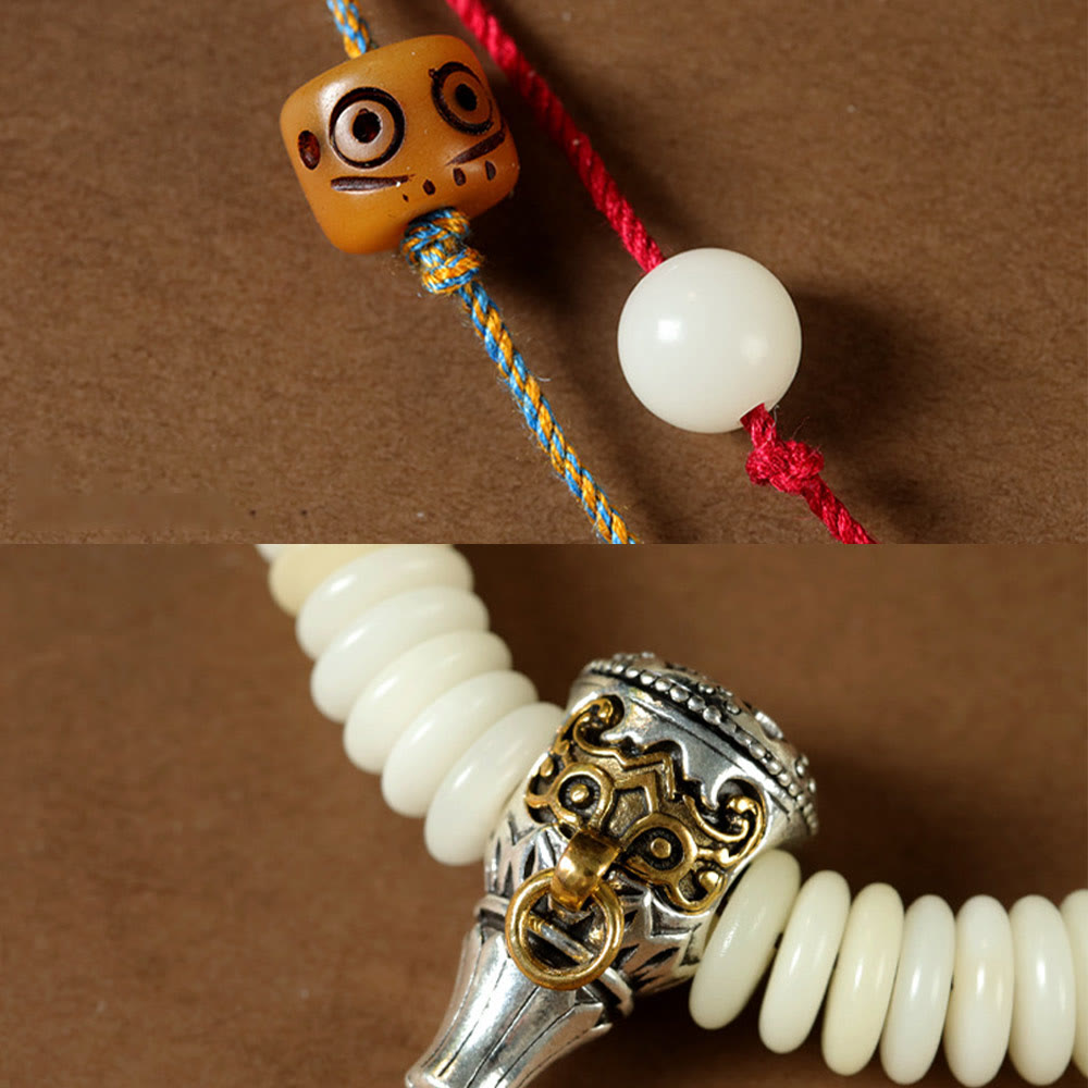 Nimara Ritual Natural White Bodhi Seed Stone Wisdom Tassel Bracelet