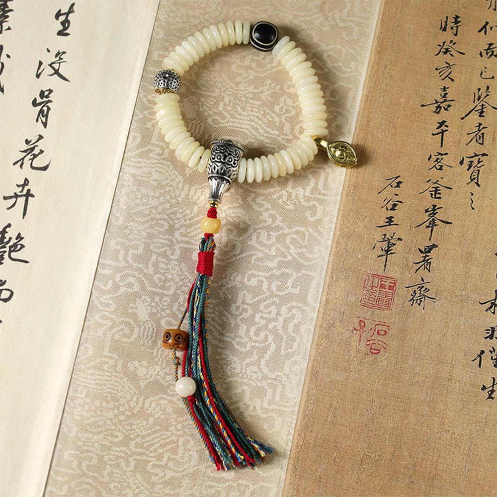 Nimara Ritual Natural White Bodhi Seed Stone Wisdom Tassel Bracelet