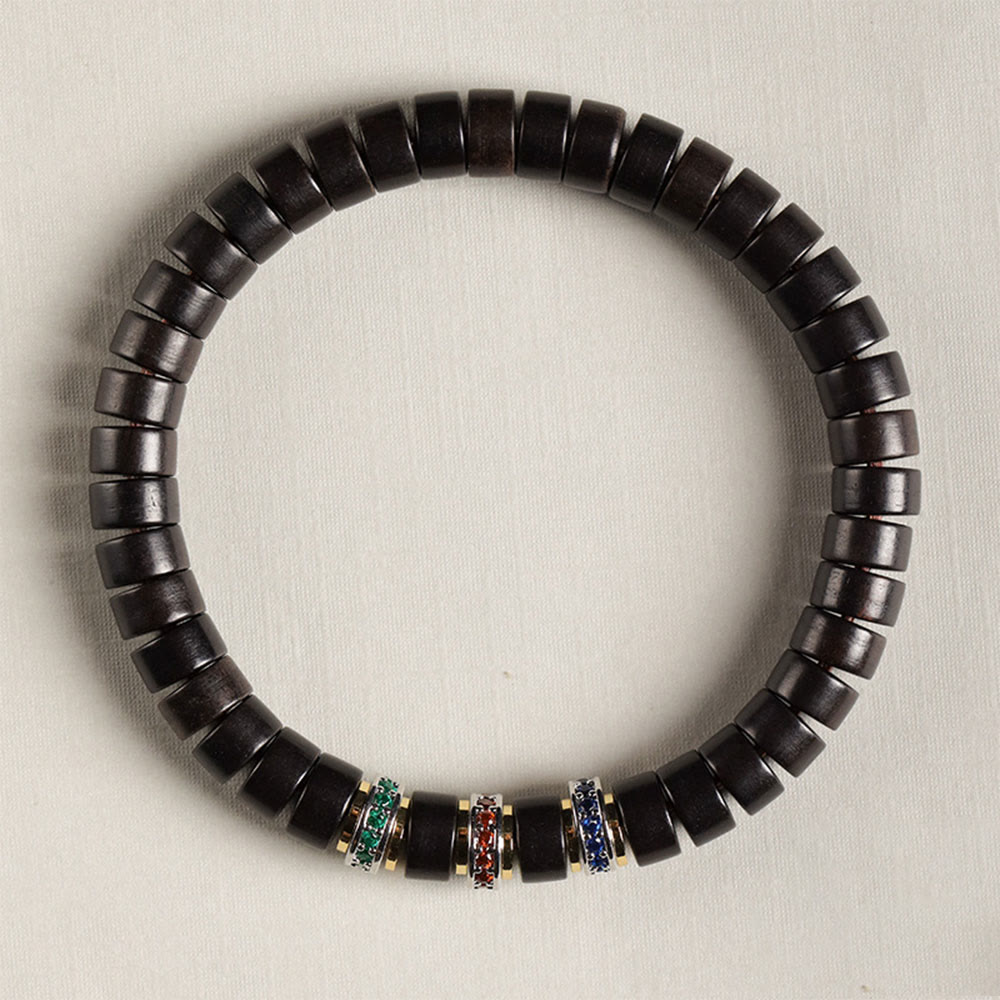 Nimara Ritual Ebony Wood Small Leaf Red Sandalwood Zircon Peace Bracelet
