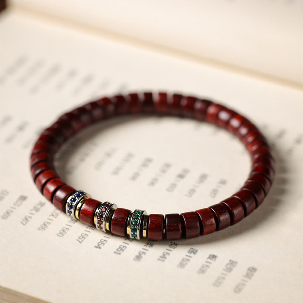 Nimara Ritual Ebony Wood Small Leaf Red Sandalwood Zircon Peace Bracelet