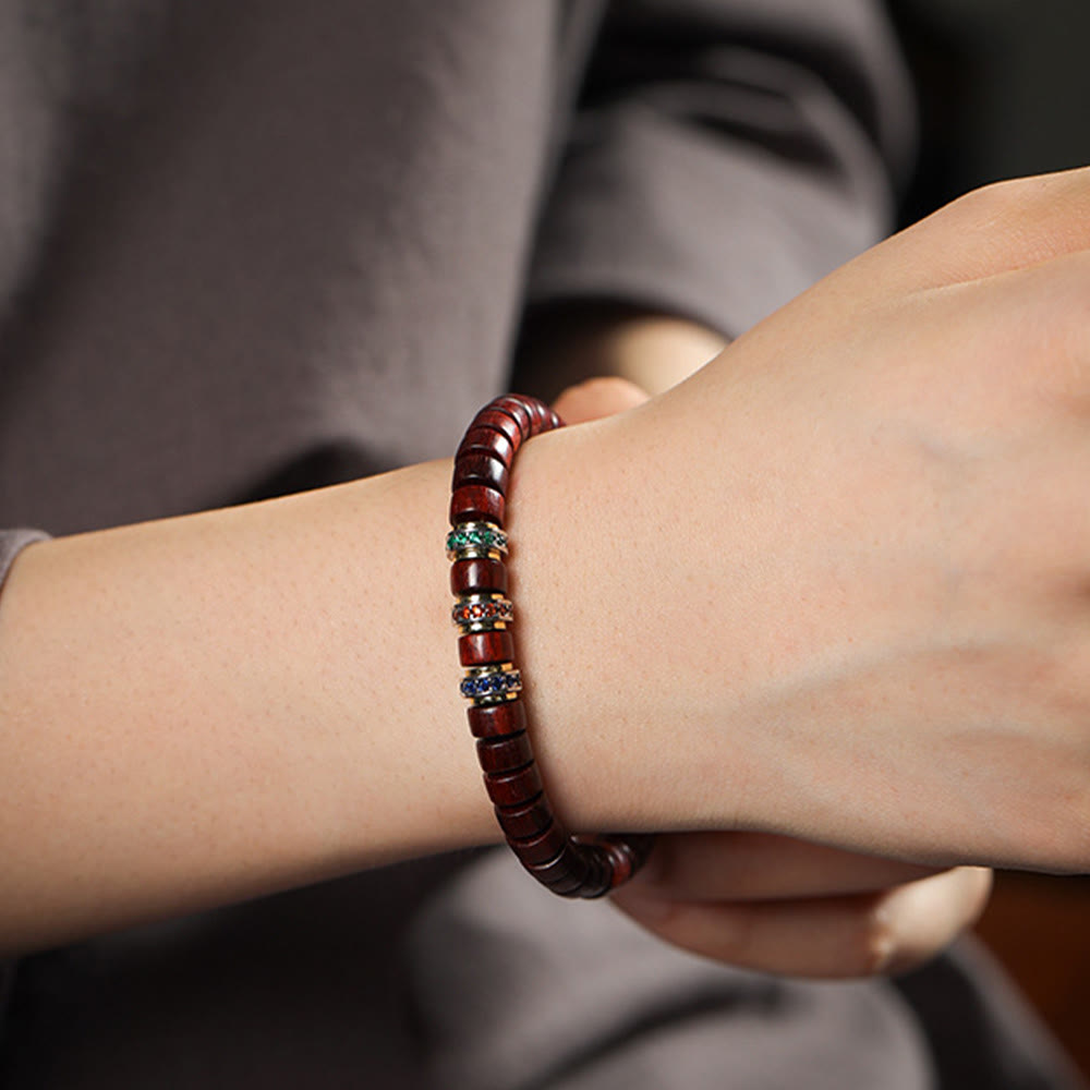Nimara Ritual Ebony Wood Small Leaf Red Sandalwood Zircon Peace Bracelet