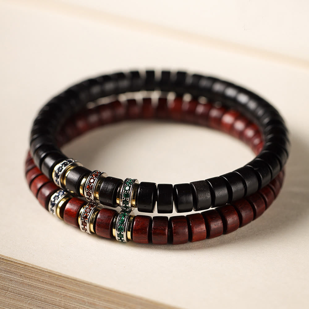 Nimara Ritual Ebony Wood Small Leaf Red Sandalwood Zircon Peace Bracelet