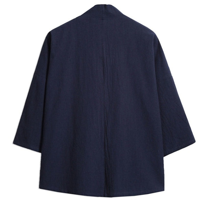 Nimara Ritual Embroidery Open Front Jacket Cotton Linen Men's Three Quarter Sleeve Kimono