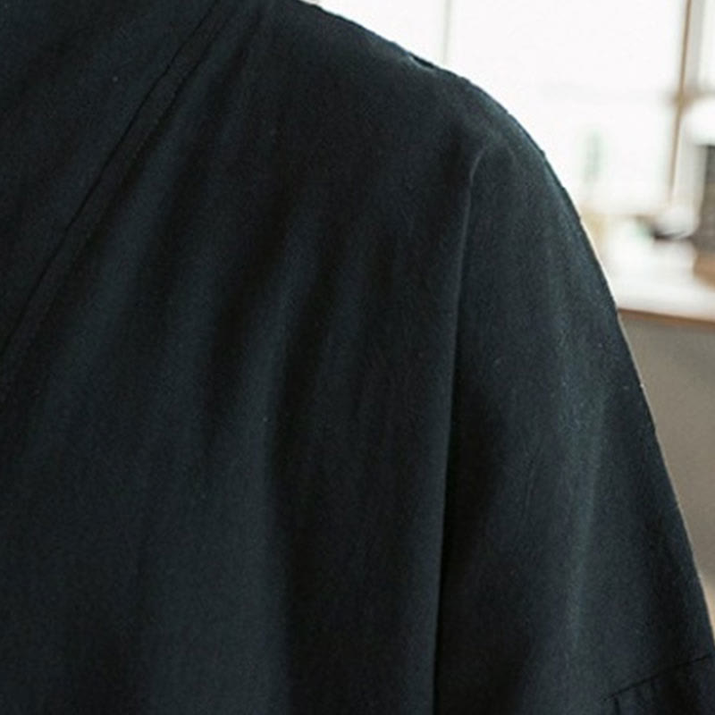 Nimara Ritual Embroidery Open Front Jacket Cotton Linen Men's Three Quarter Sleeve Kimono