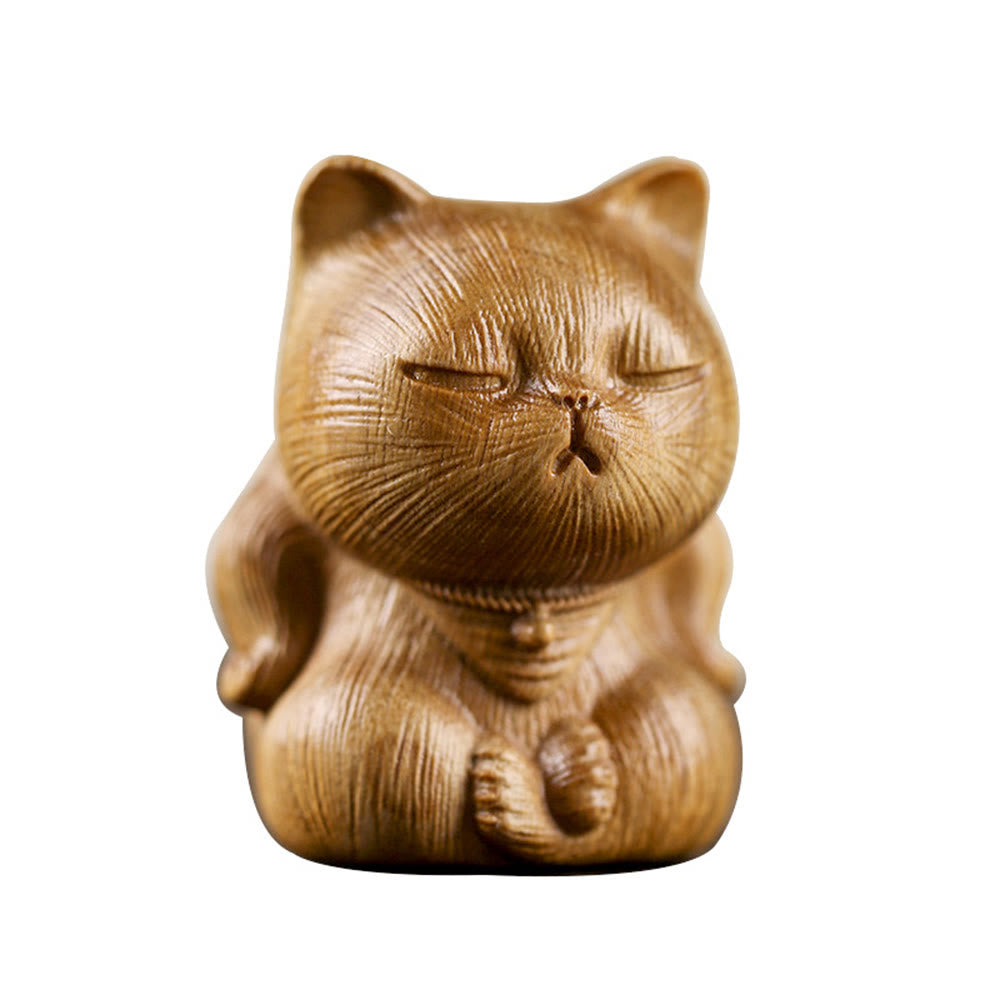 Nimara Ritual Small Mini Green Sandalwood Lucky Cat Carved Soothing Decorations