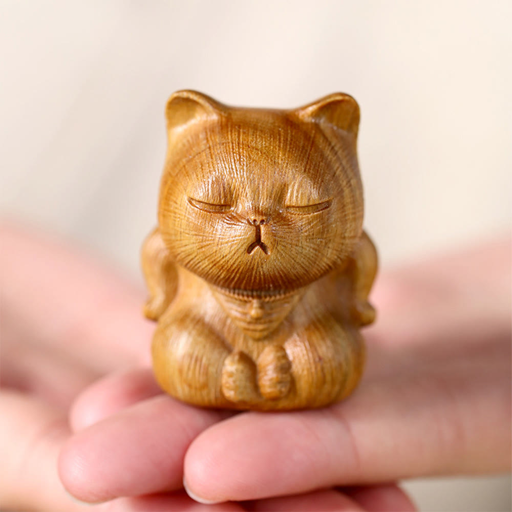 Nimara Ritual Small Mini Green Sandalwood Lucky Cat Carved Soothing Decorations