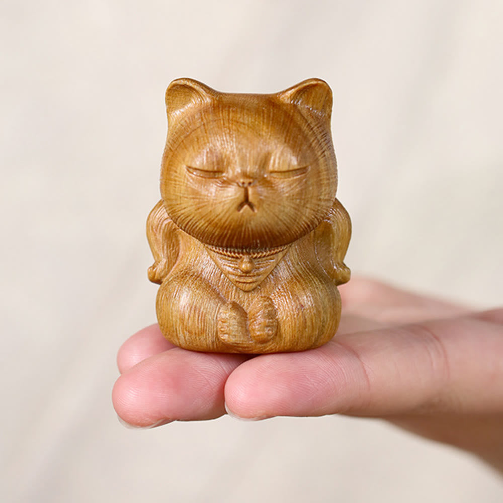 Nimara Ritual Small Mini Green Sandalwood Lucky Cat Carved Soothing Decorations