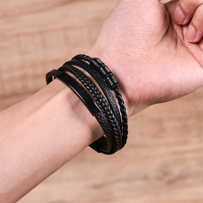 Nimara Ritual Fashion Titanium Steel Leather Hand Woven Magnetic Buckle Strengthen Bracelet